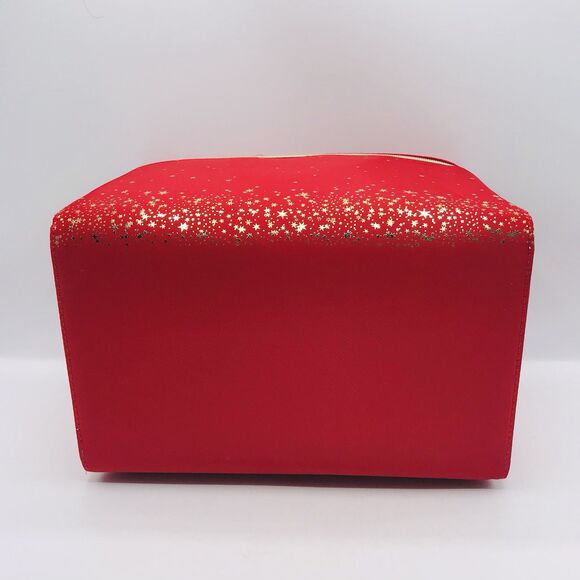 Estee Lauder Red w Gold Train Case Travel Bag Makeup Cosmetic Zipper with Handle - Picture 6 of 9